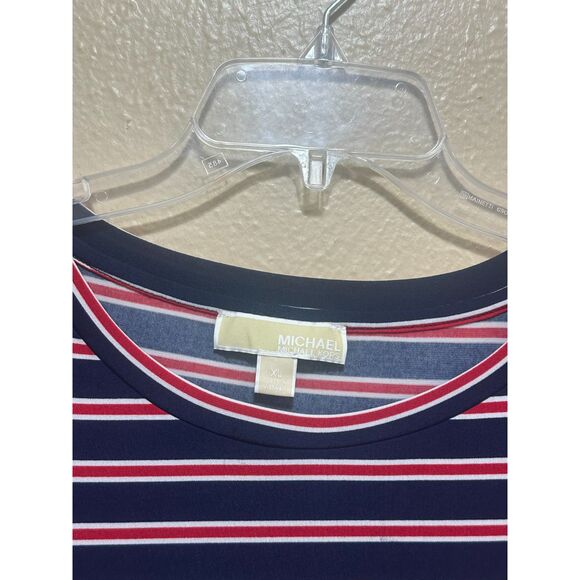Michael Kors Navy‎ Red Striped Puff Sleeve Top Women’s XL Stretchy Casual - Picture 9 of 9
